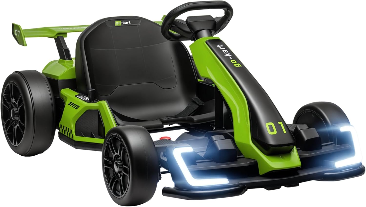 Elektrisches Kinder-Kart 6–12 Jahre, 24V, 6–12 km/h, mit verstellbarem Sitz, 2 Motoren, Drift-Kart mit Hupe, Licht und Musik, Grün