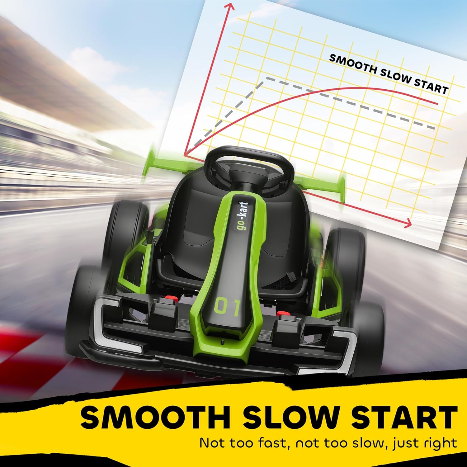 Elektrisches Kinder-Kart 6–12 Jahre, 24V, 6–12 km/h, mit verstellbarem Sitz, 2 Motoren, Drift-Kart mit Hupe, Licht und Musik, Grün